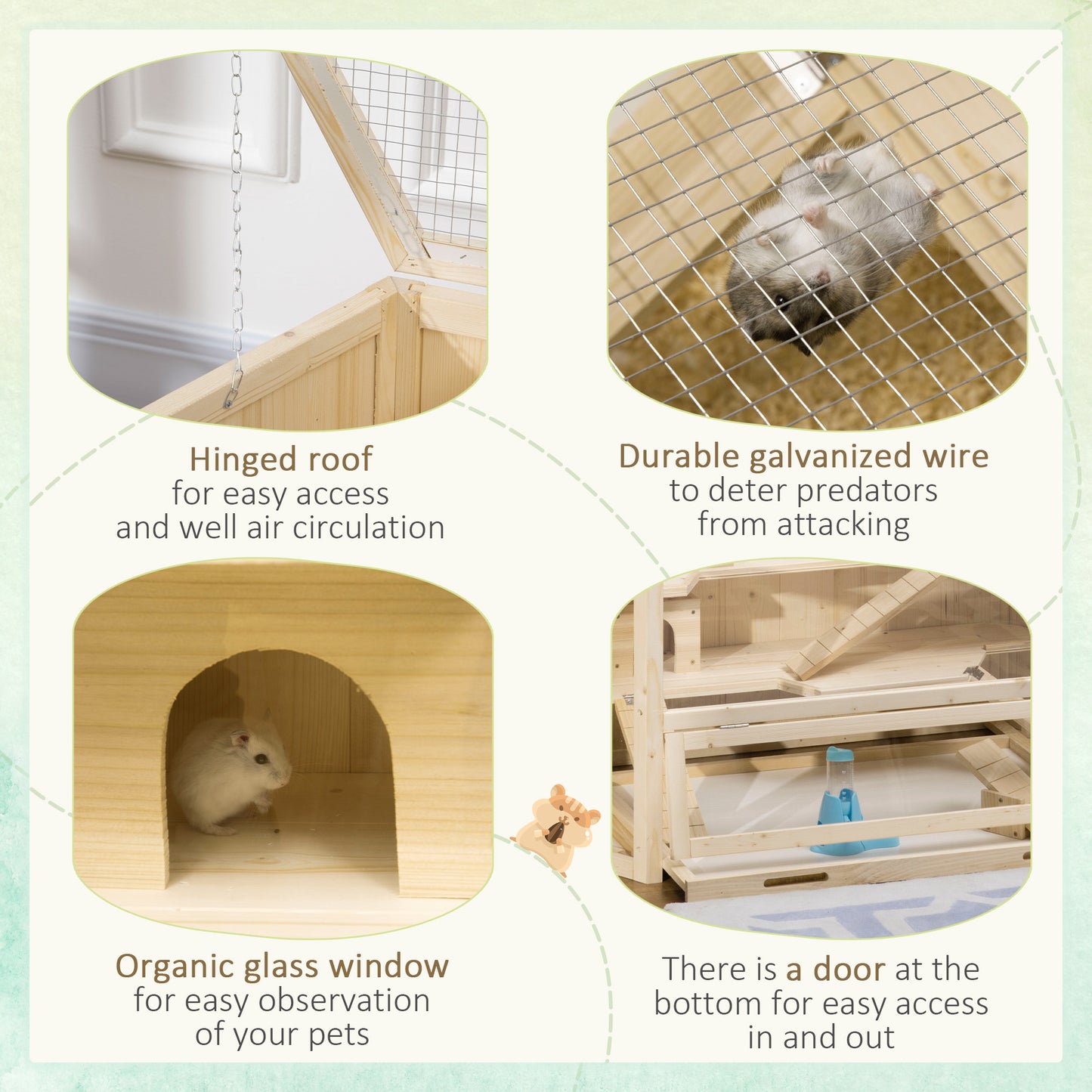 PawHut Wooden Large Hamster Cage Three Tier With Tray Seesaws Water Bottle Activity Center