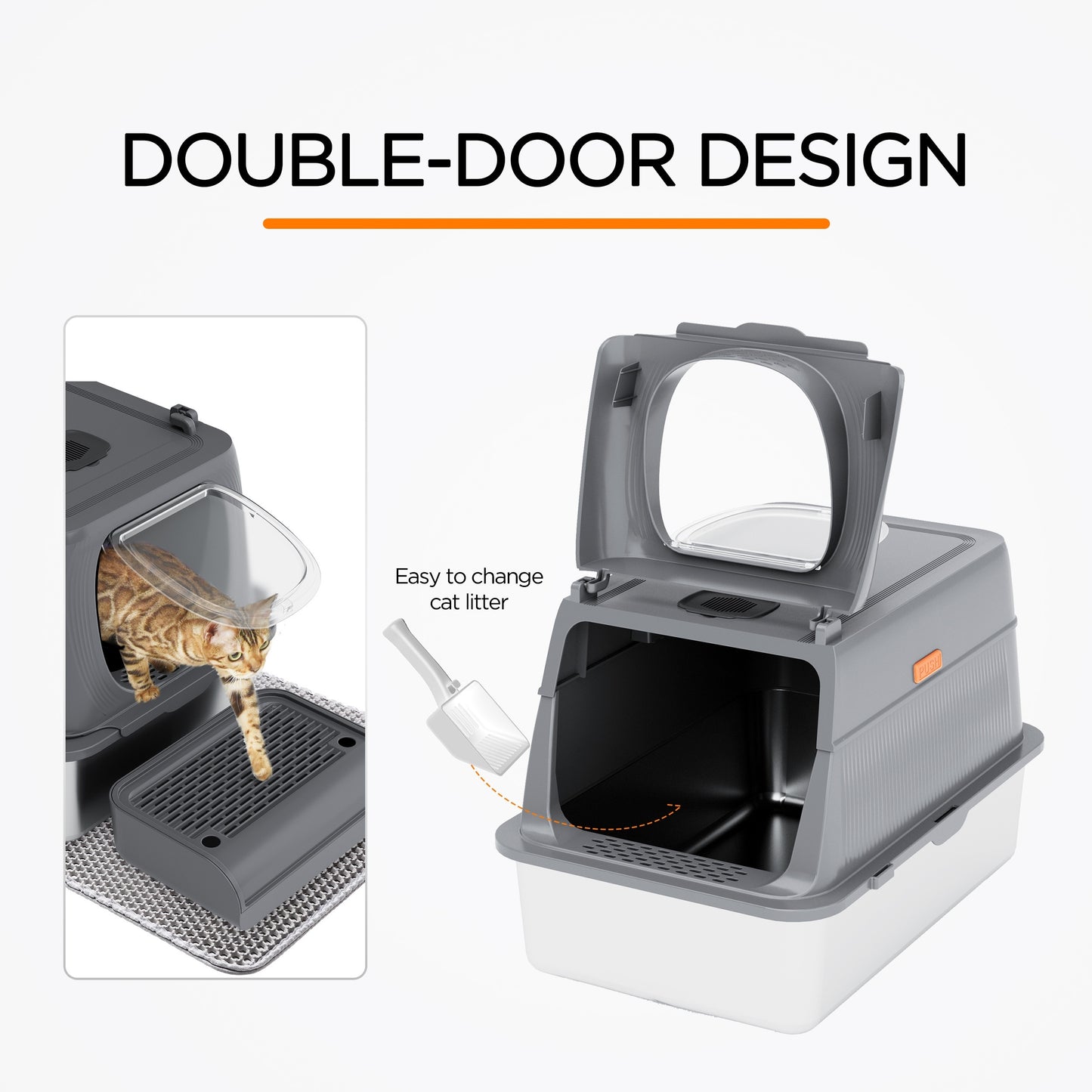 CITYLIFE Extra Large Stainless Steel Cat Litter Box Fully Enclosed With Lid Foldable Anti Splashing Cat Litter Box With Front Flap Door Cat Toilet For Indoor Cats Top Deodorization Pet Toilet