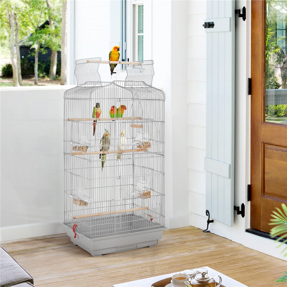 Costoffs 41 Inch Open Top Metal Parrot Bird Cage with Slide Out Tray Four Feeders and Double Doors Ideal for Budgies Parrots Canaries Cockatiels Green Cheek Conures and More