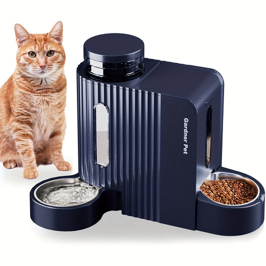 Automatic Gravity Cat Food Feeder And Water Dispenser Stainless Steel Two In One Set Large Capacity For Pets Dogs Puppies Kittens