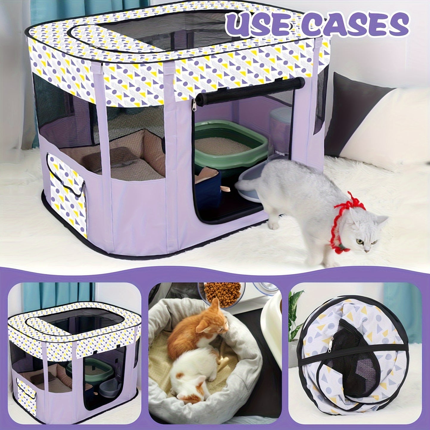 Foldable Cat Tent Spacious Breathable Mesh Cage for Cats and Kittens Indoor and Outdoor Play Perfect Gift for Cat Lovers