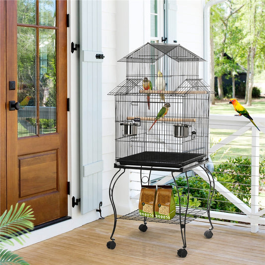 Costoffs Budgie Cage 55 Inch Rolling Standing Triple Roof Medium Parrot Cage with Detachable Stand for Cockatiels Sun Parakeets