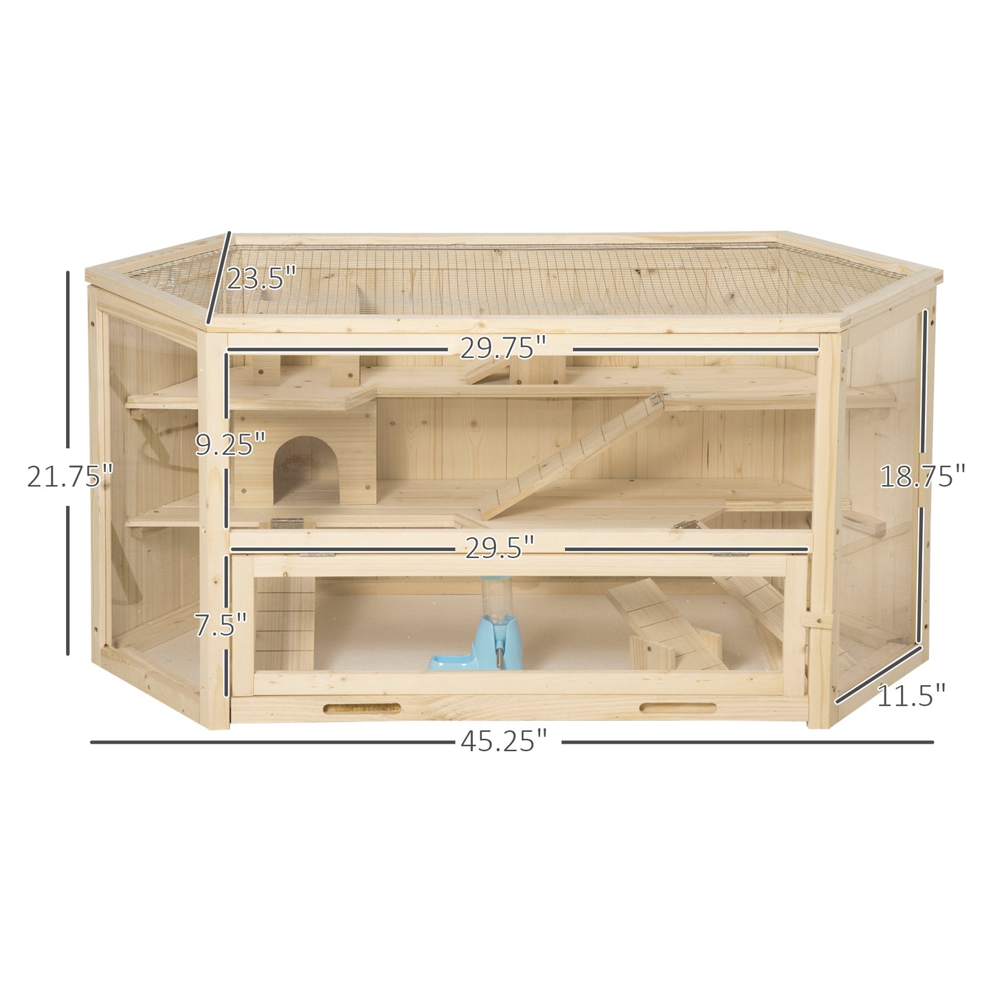 PawHut Wooden Large Hamster Cage Three Tier With Tray Seesaws Water Bottle Activity Center
