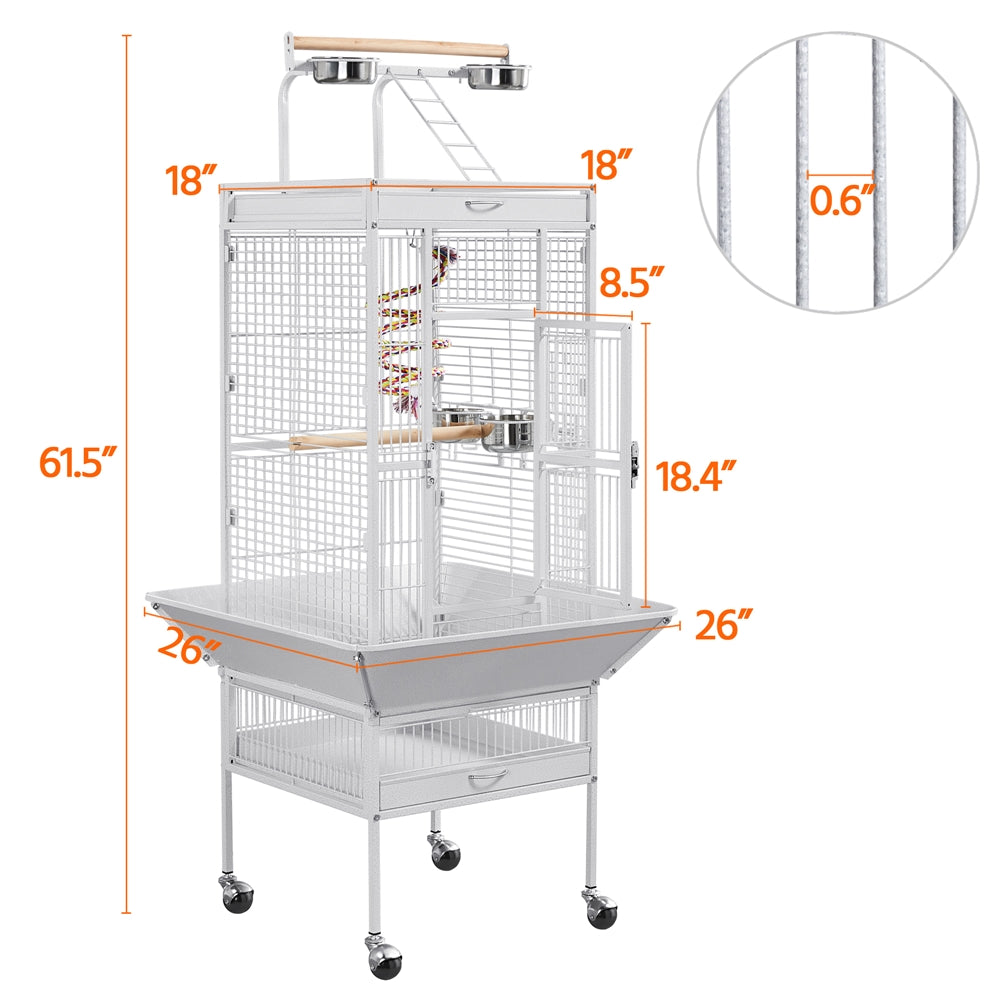 Costoffs 61 Inch Playtop Wrought Iron Bird Cage with Rolling Stand for Cockatiels Amazon Parrots Sun Parakeets Conures Lovebirds Finches and Canaries