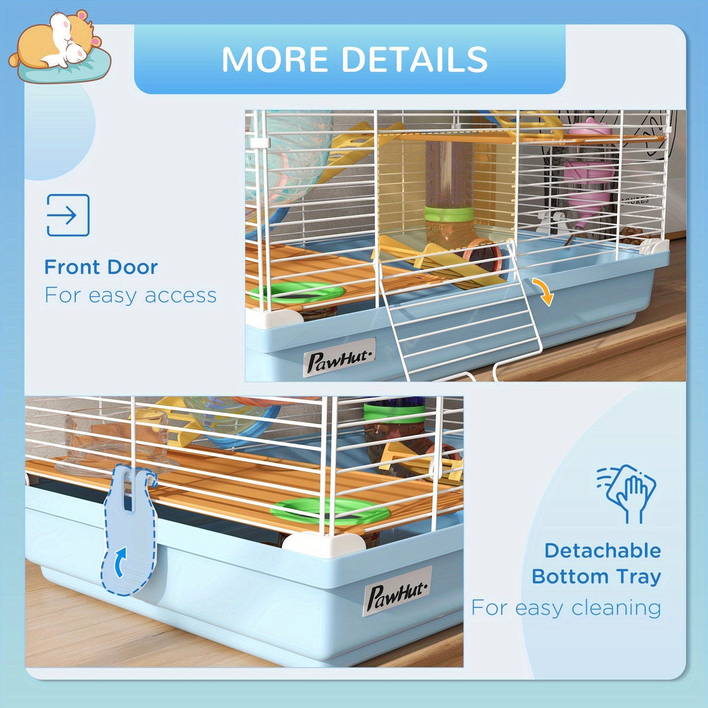 PawHut 18 Inch 5 Tier Hamster Cage with Tubes and Tunnels Small Animal Cage with Portable Carry Handle Gerbil Cage with Water Bottle Food Dish and Exercise Wheel Light Blue