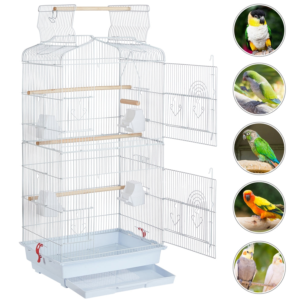 Costoffs 41 Inch Open Top Metal Parrot Bird Cage with Slide Out Tray Four Feeders and Double Doors Ideal for Budgies Parrots Canaries Cockatiels Green Cheek Conures and More