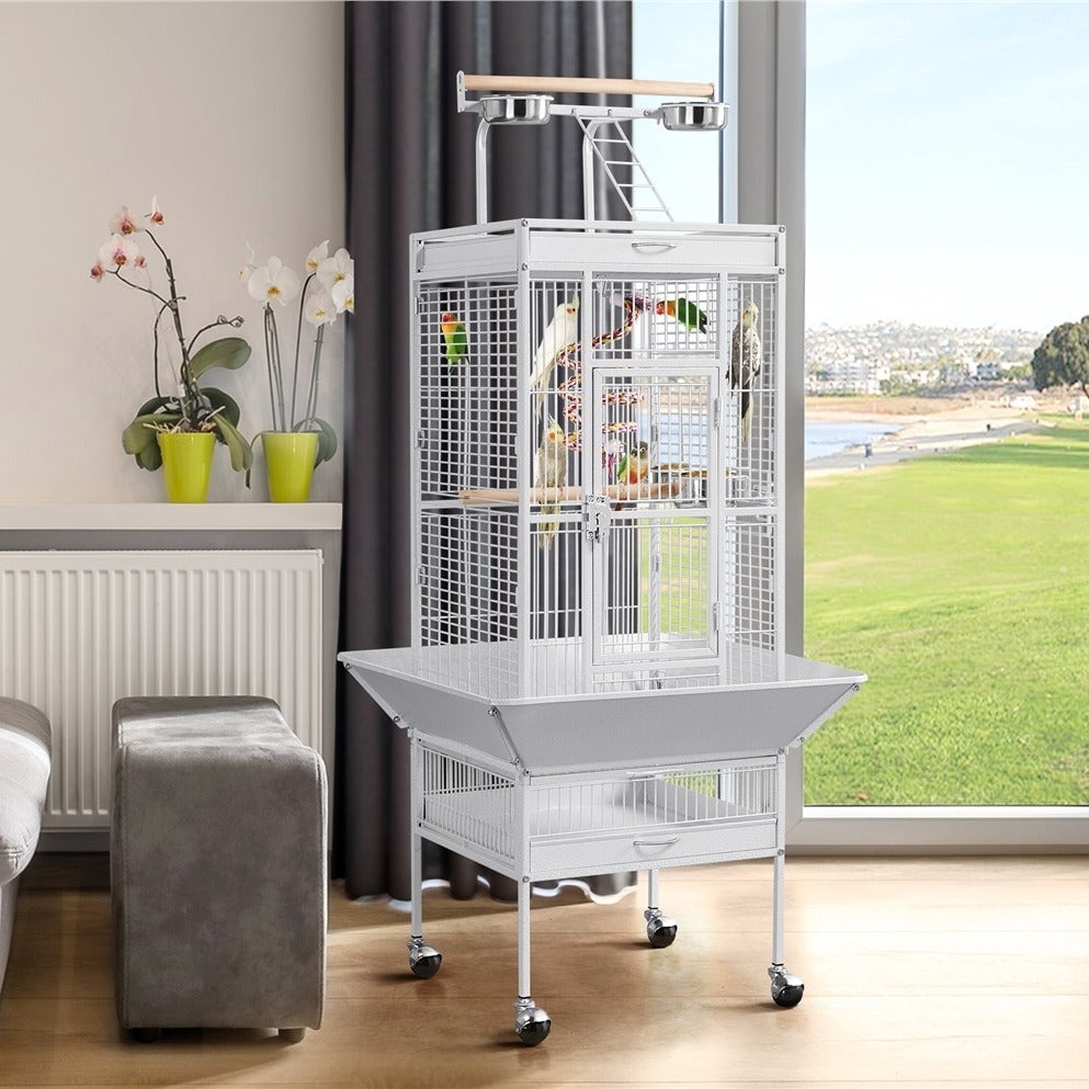 Costoffs 61 Inch Playtop Wrought Iron Bird Cage with Rolling Stand for Cockatiels Amazon Parrots Sun Parakeets Conures Lovebirds Finches and Canaries