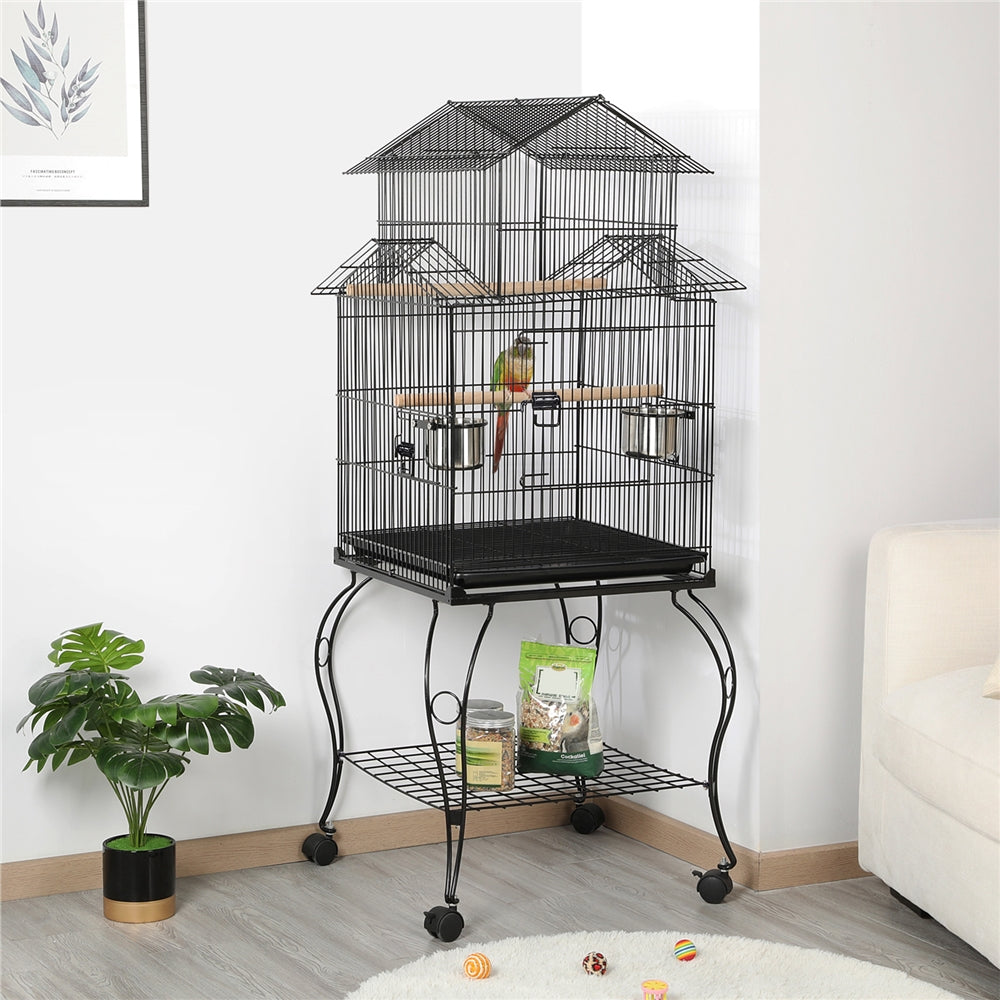 Costoffs Budgie Cage 55 Inch Rolling Standing Triple Roof Medium Parrot Cage with Detachable Stand for Cockatiels Sun Parakeets
