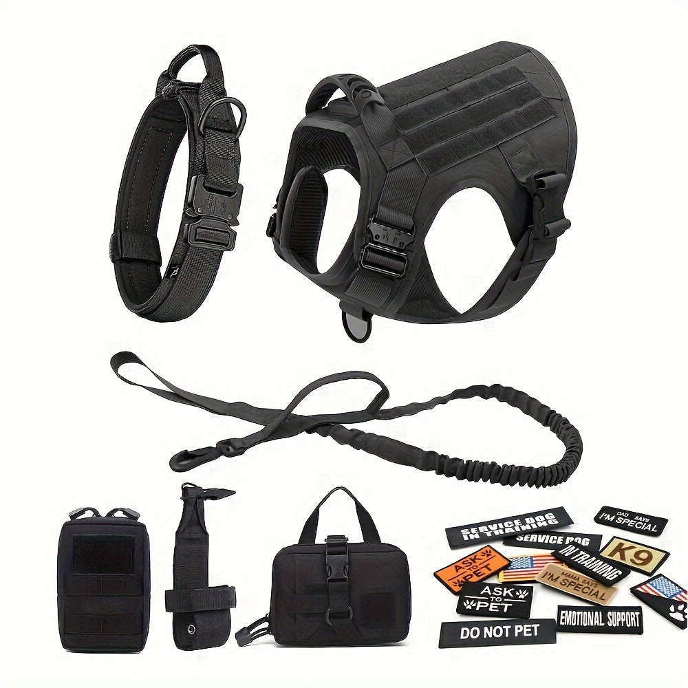 Large Dog Harness Collar And Leash Set With Tactical Bag For German Shepherd Malinois Training Walking Vest For Medium Large Dogs 5 Pieces Set