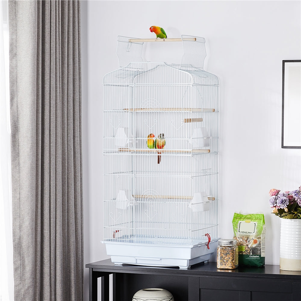 Costoffs 41 Inch Open Top Metal Parrot Bird Cage with Slide Out Tray Four Feeders and Double Doors Ideal for Budgies Parrots Canaries Cockatiels Green Cheek Conures and More
