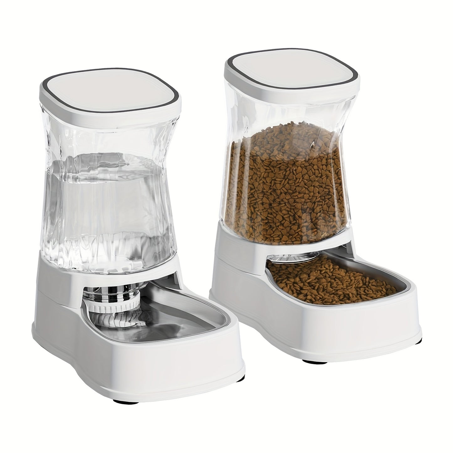Automatic Pets Gravity Feeder And Water Dispenser Set 1 Gallon X 2 Stainless Steel Food Feeder And Waterer 100 Percent BPA Free Water Bowl Dispenser For Small And Medium Dogs Cats Puppies White Without Battery