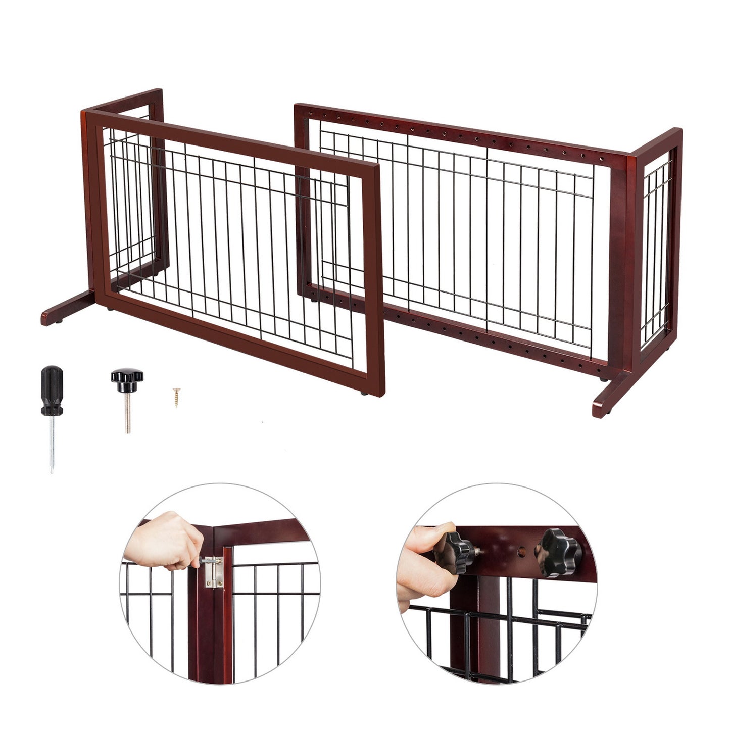 Bonnlo Freestanding Pet Gates for Dogs Indoor Dog Fence Solid Wooden Dog Gates Adjustable Doorways and Stairs Doggie Gates for Indoors 40 to 71 Inches Wide