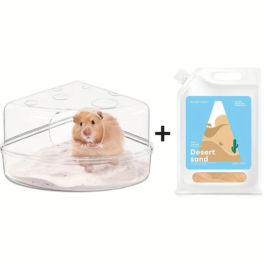 2pcs Hamster Bathroom and 2.5kg Dust-Free Toilet Sand for Small Pets with Transparent Design for Easy Observation