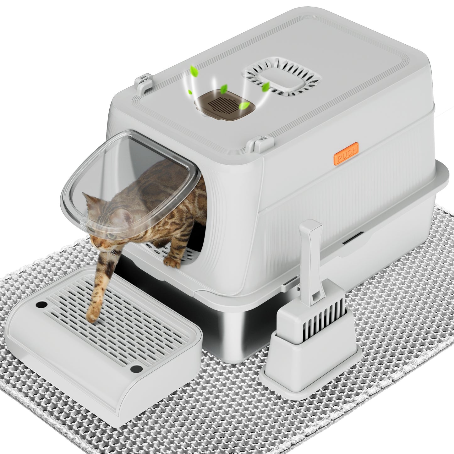 CITYLIFE Extra Large Stainless Steel Cat Litter Box Fully Enclosed With Lid Foldable Anti Splashing Cat Litter Box With Front Flap Door Cat Toilet For Indoor Cats Top Deodorization Pet Toilet