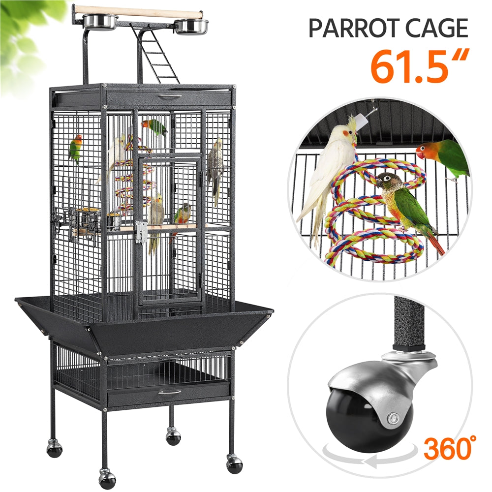 Costoffs 61 Inch Playtop Wrought Iron Bird Cage with Rolling Stand for Cockatiels Amazon Parrots Sun Parakeets Conures Lovebirds Finches and Canaries