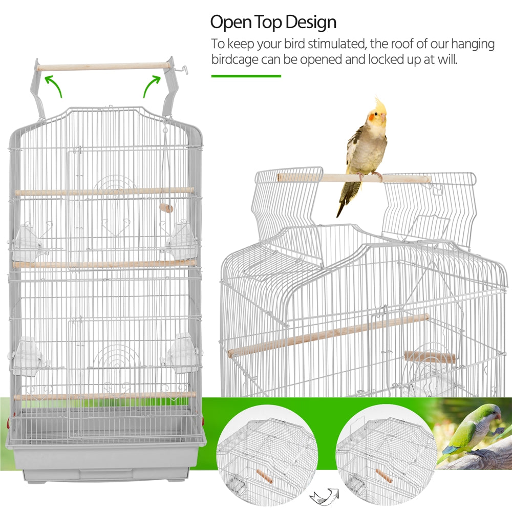 Costoffs 41 Inch Open Top Metal Parrot Bird Cage with Slide Out Tray Four Feeders and Double Doors Ideal for Budgies Parrots Canaries Cockatiels Green Cheek Conures and More