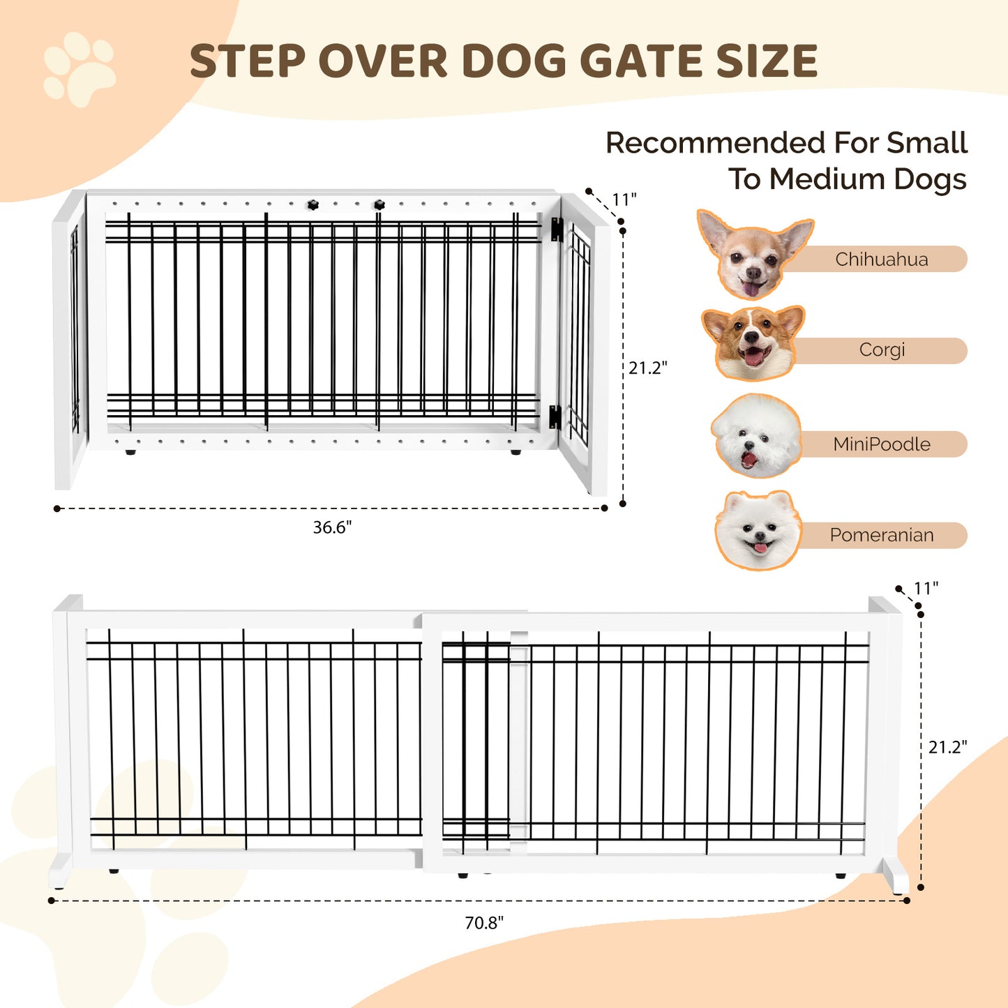 Bonnlo Freestanding Pet Gates for Dogs Indoor Dog Fence Solid Wooden Dog Gates Adjustable Doorways and Stairs Doggie Gates for Indoors 40 to 71 Inches Wide