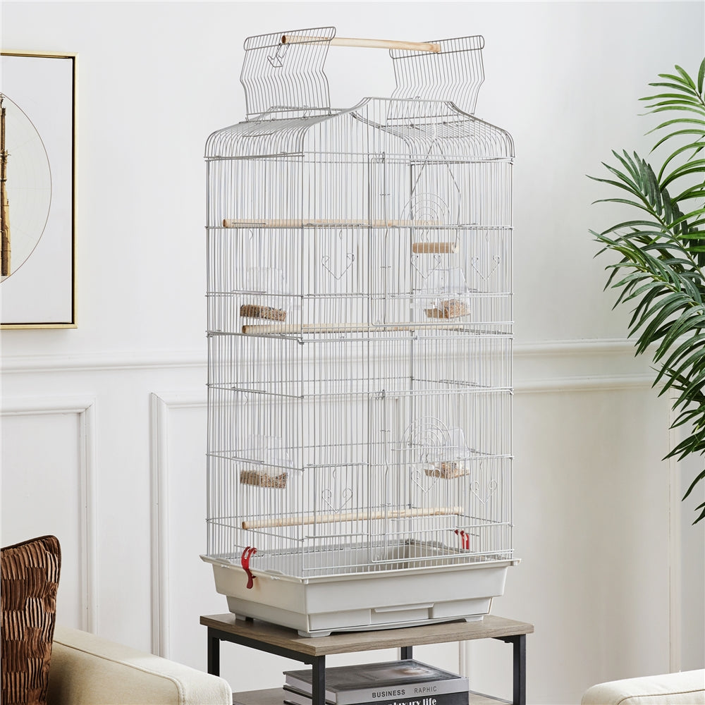 Costoffs 41 Inch Open Top Metal Parrot Bird Cage with Slide Out Tray Four Feeders and Double Doors Ideal for Budgies Parrots Canaries Cockatiels Green Cheek Conures and More