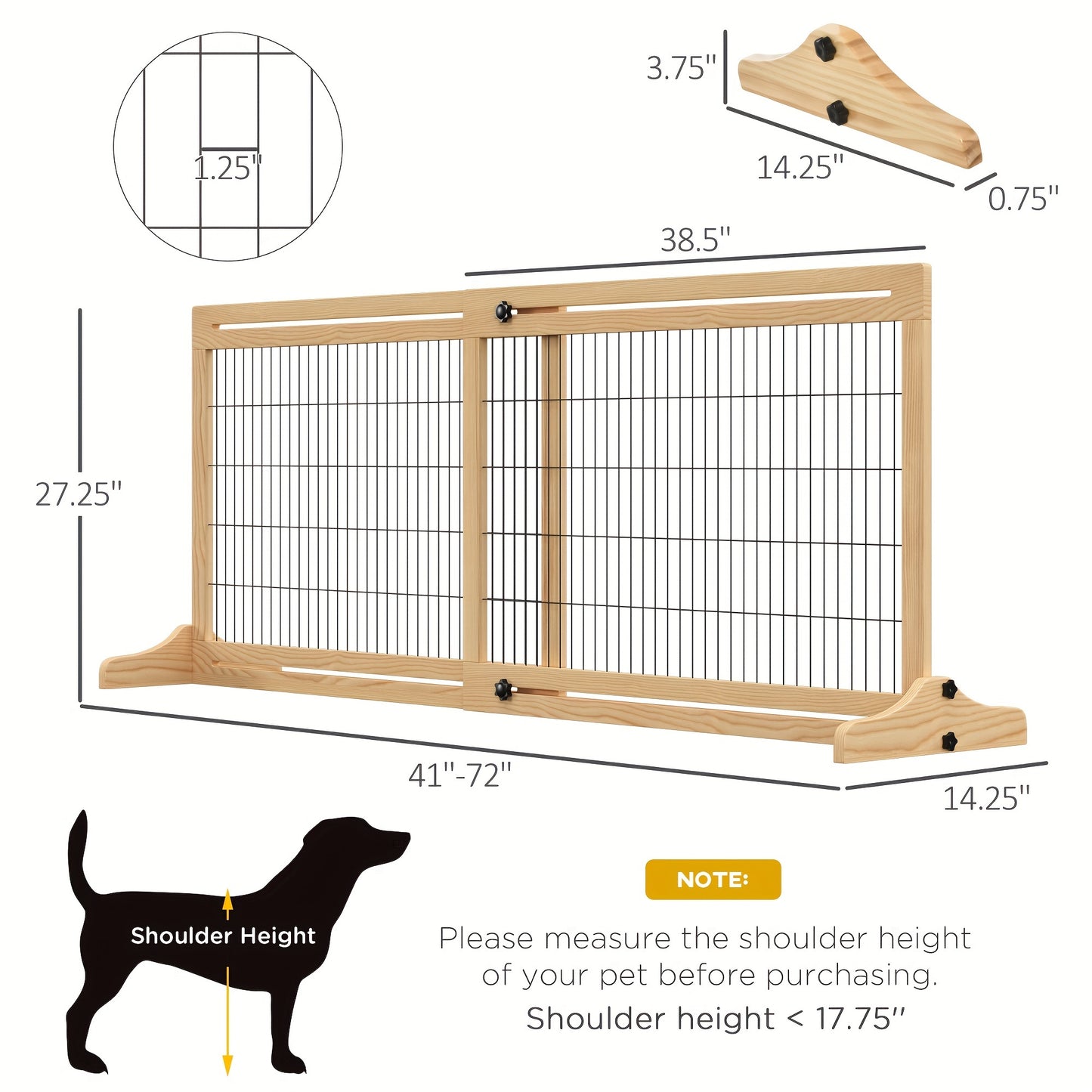 Extra Wide 72 Inch Freestanding Pet Gate with Adjustable Steel Barrier Natural Wood Finish for Dogs and Cats Perfect for Doorways Hallways and Indoor Use