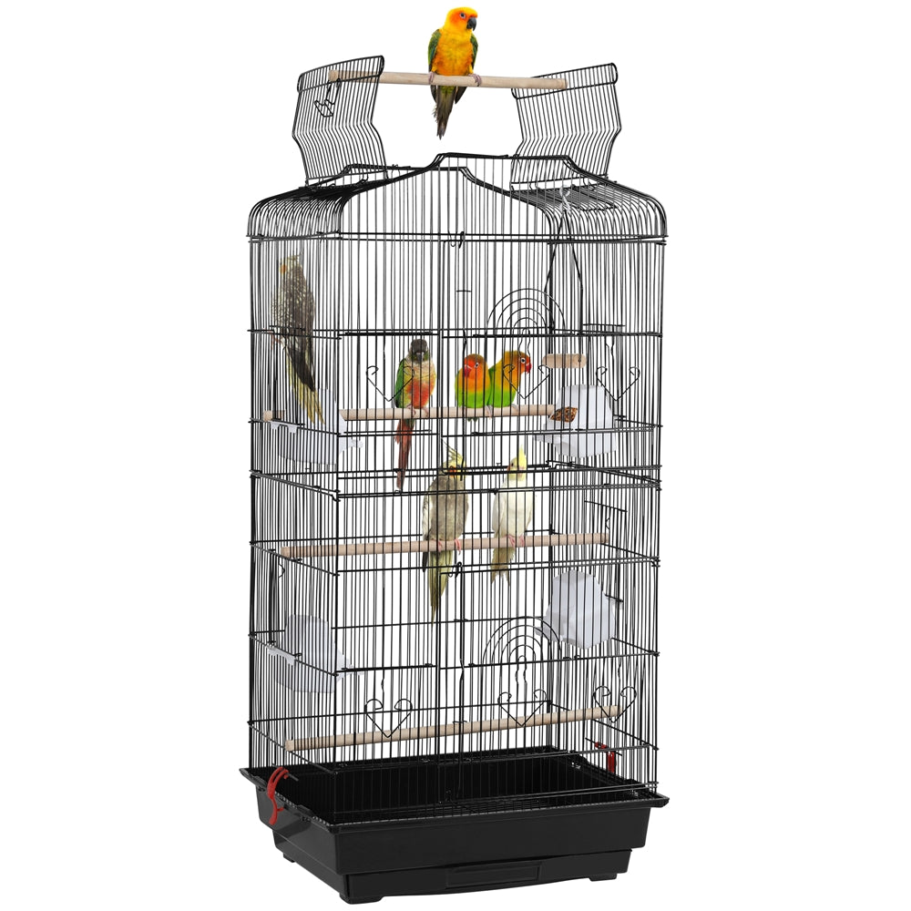 Costoffs 41 Inch Open Top Metal Parrot Bird Cage with Slide Out Tray Four Feeders and Double Doors Ideal for Budgies Parrots Canaries Cockatiels Green Cheek Conures and More