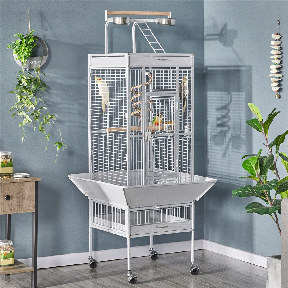 Costoffs 61 Inch Playtop Wrought Iron Bird Cage with Rolling Stand for Cockatiels Amazon Parrots Sun Parakeets Conures Lovebirds Finches and Canaries