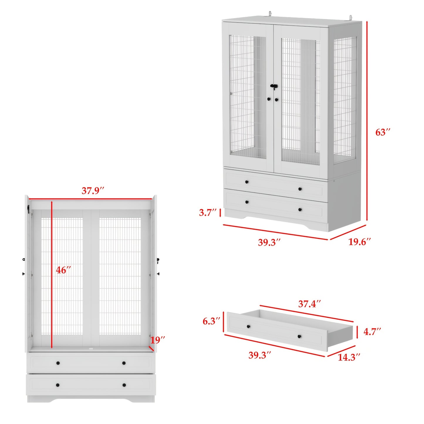 1pc FUFU and GAGA Wooden Bird Cage Cabinet Multipurpose Rectangle Birdcage with Storage Drawers Fenced Ventilation Non Waterproof Display Organizer for Living Room Bird Nest House White 39.3W x 19.6D x 63H For Bird