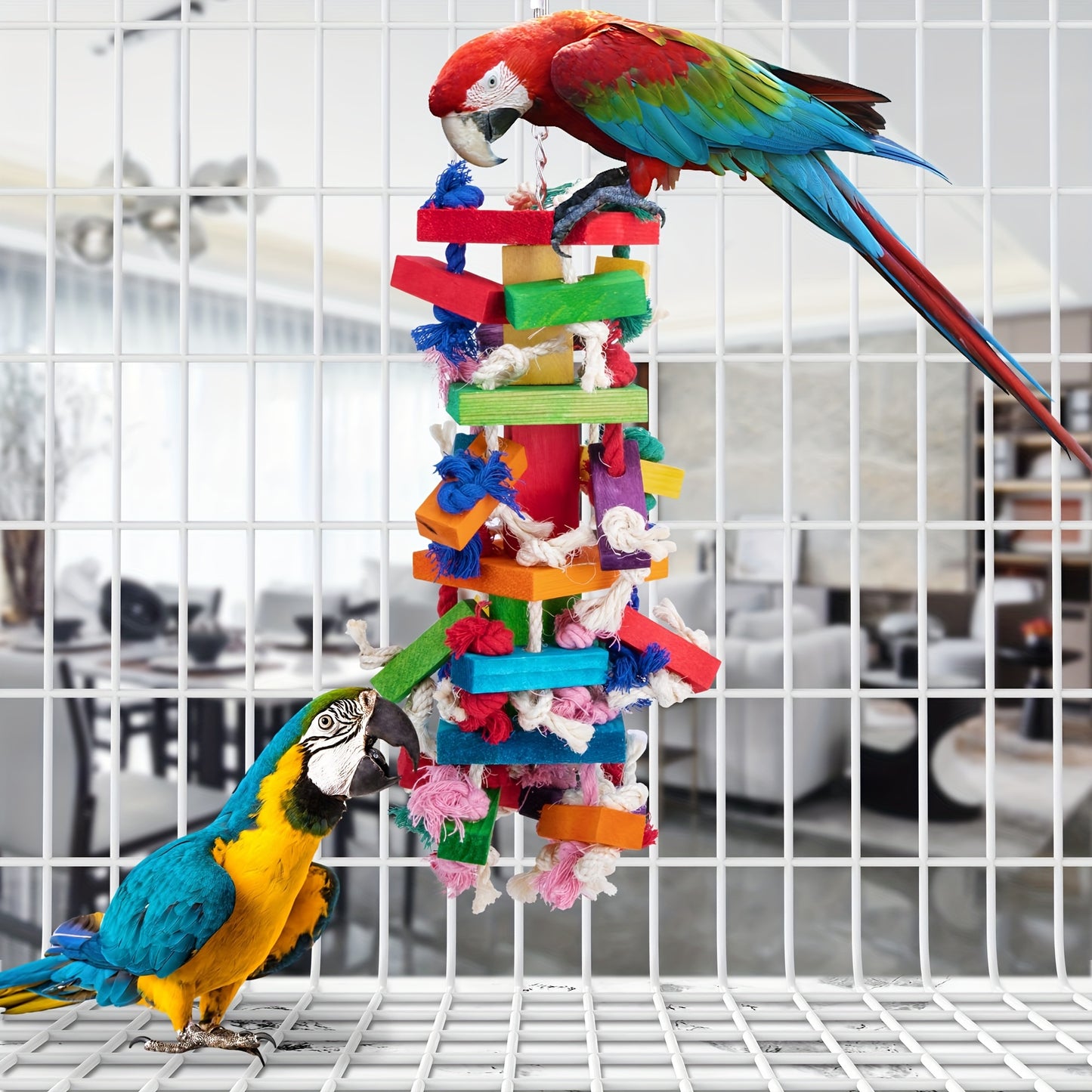 19.7 Inch Large Natural Wooden Bird Chew Toy Multicolored Knots Tearing Toy for Macaws Cockatiels African Greys and Amazon Parrots Mental Stimulation Beak Health Chewing Enrichment Activity Pet Play Accessory