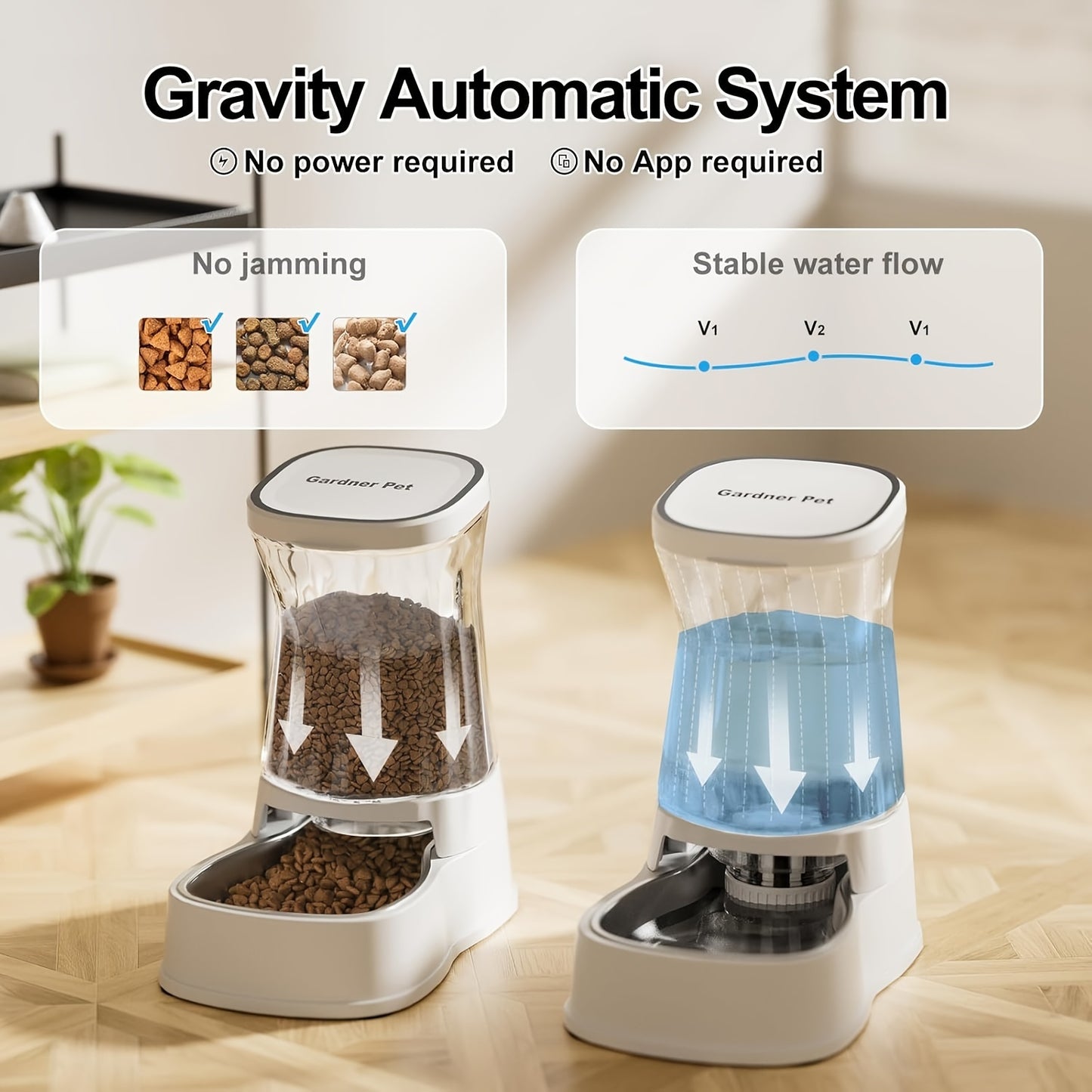 Automatic Pets Gravity Feeder And Water Dispenser Set 1 Gallon X 2 Stainless Steel Food Feeder And Waterer 100 Percent BPA Free Water Bowl Dispenser For Small And Medium Dogs Cats Puppies White Without Battery