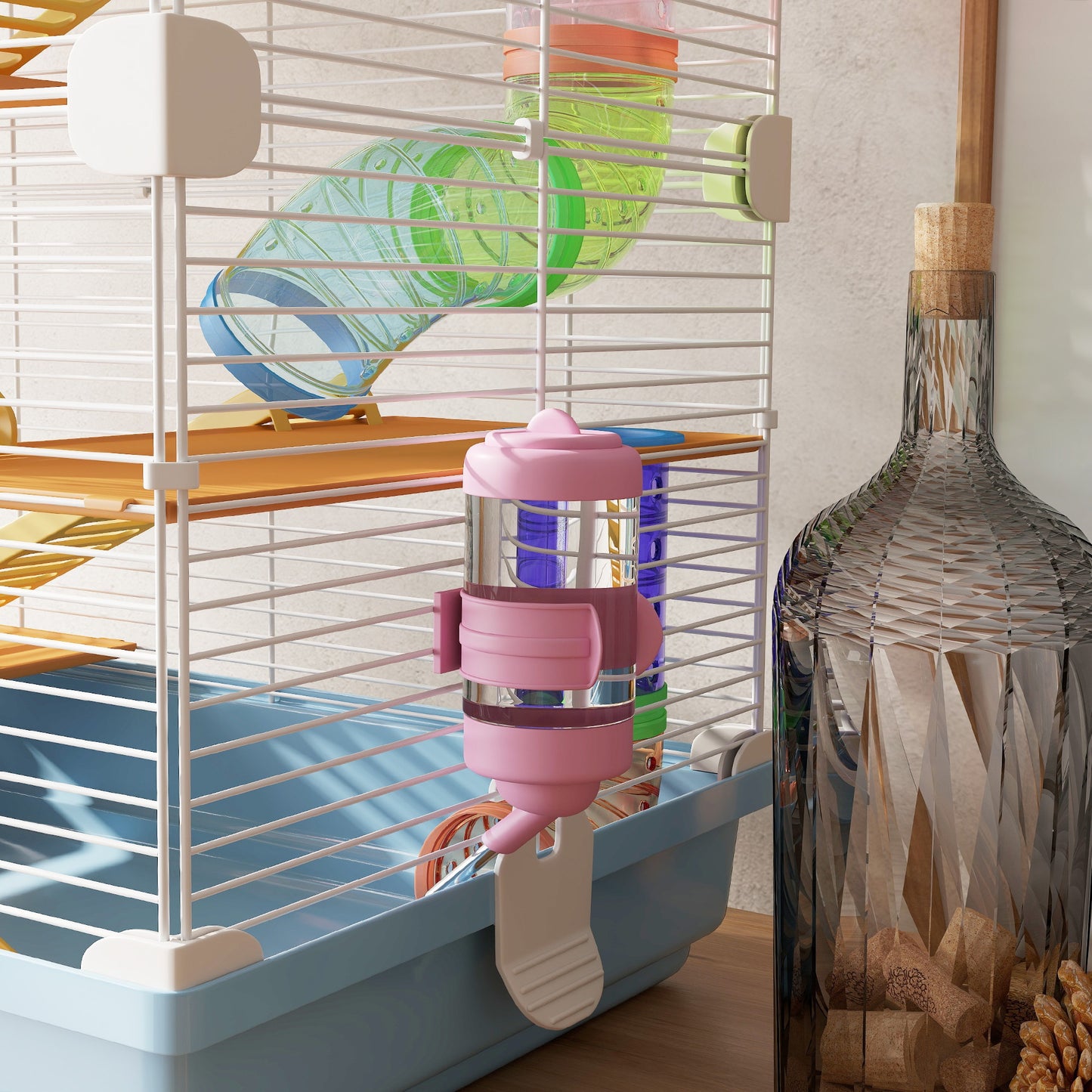 PawHut 18 Inch 5 Tier Hamster Cage with Tubes and Tunnels Small Animal Cage with Portable Carry Handle Gerbil Cage with Water Bottle Food Dish and Exercise Wheel Light Blue
