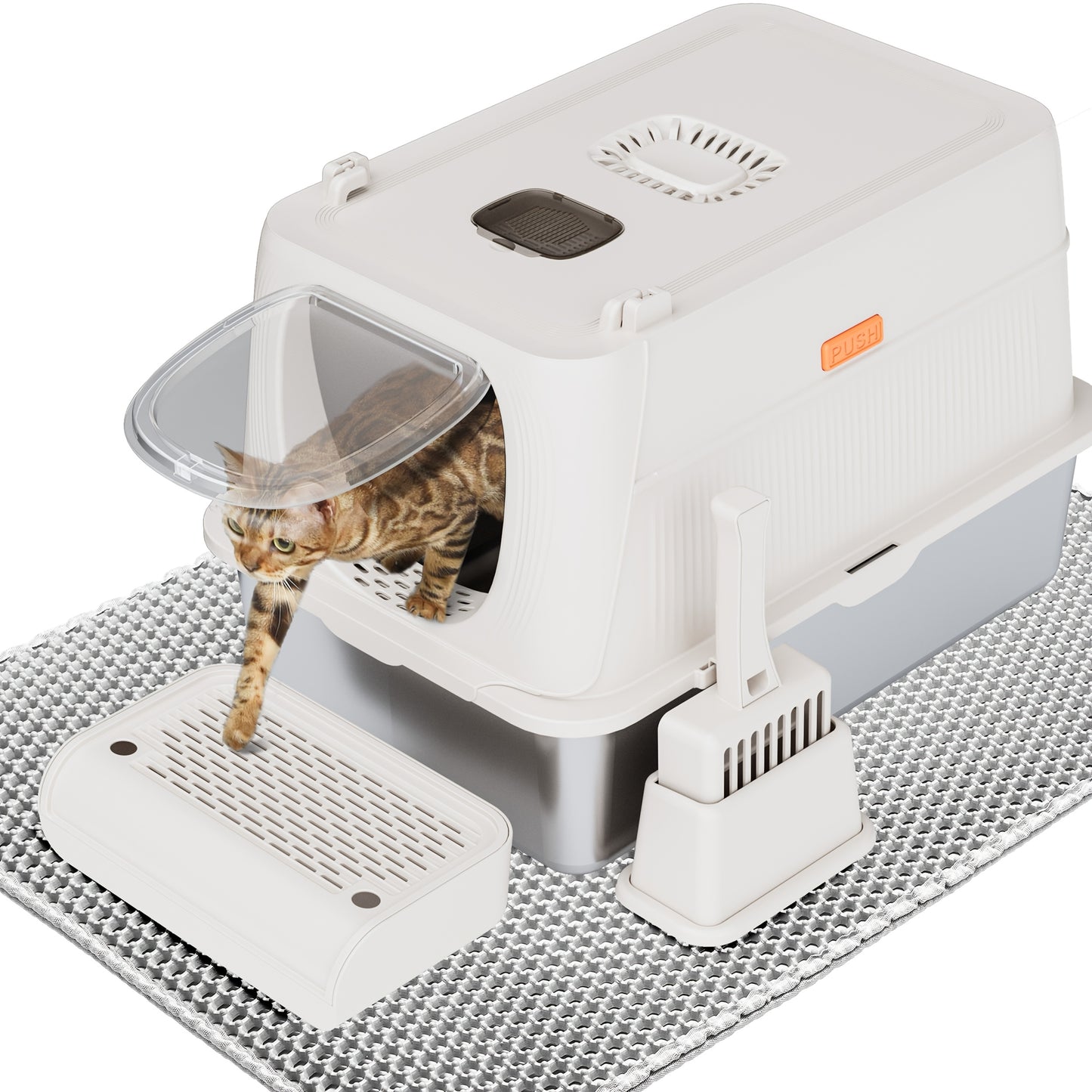 CITYLIFE Extra Large Stainless Steel Cat Litter Box Fully Enclosed With Lid Foldable Anti Splashing Cat Litter Box With Front Flap Door Cat Toilet For Indoor Cats Top Deodorization Pet Toilet