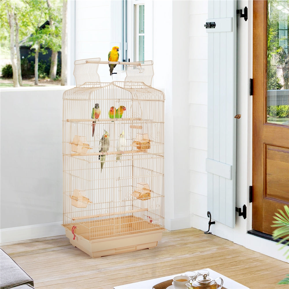 Costoffs 41 Inch Open Top Metal Parrot Bird Cage with Slide Out Tray Four Feeders and Double Doors Ideal for Budgies Parrots Canaries Cockatiels Green Cheek Conures and More