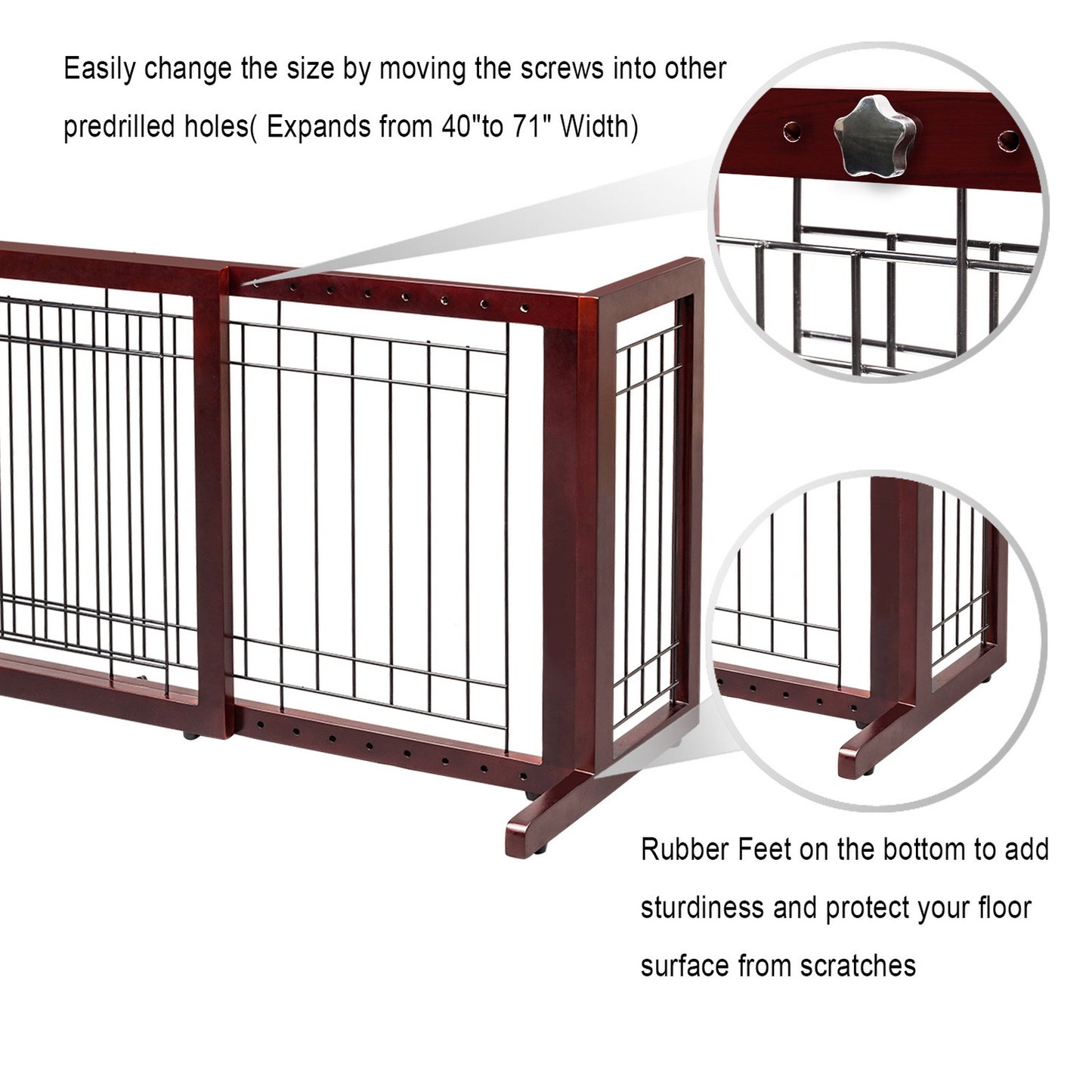 Bonnlo Freestanding Pet Gates for Dogs Indoor Dog Fence Solid Wooden Dog Gates Adjustable Doorways and Stairs Doggie Gates for Indoors 40 to 71 Inches Wide