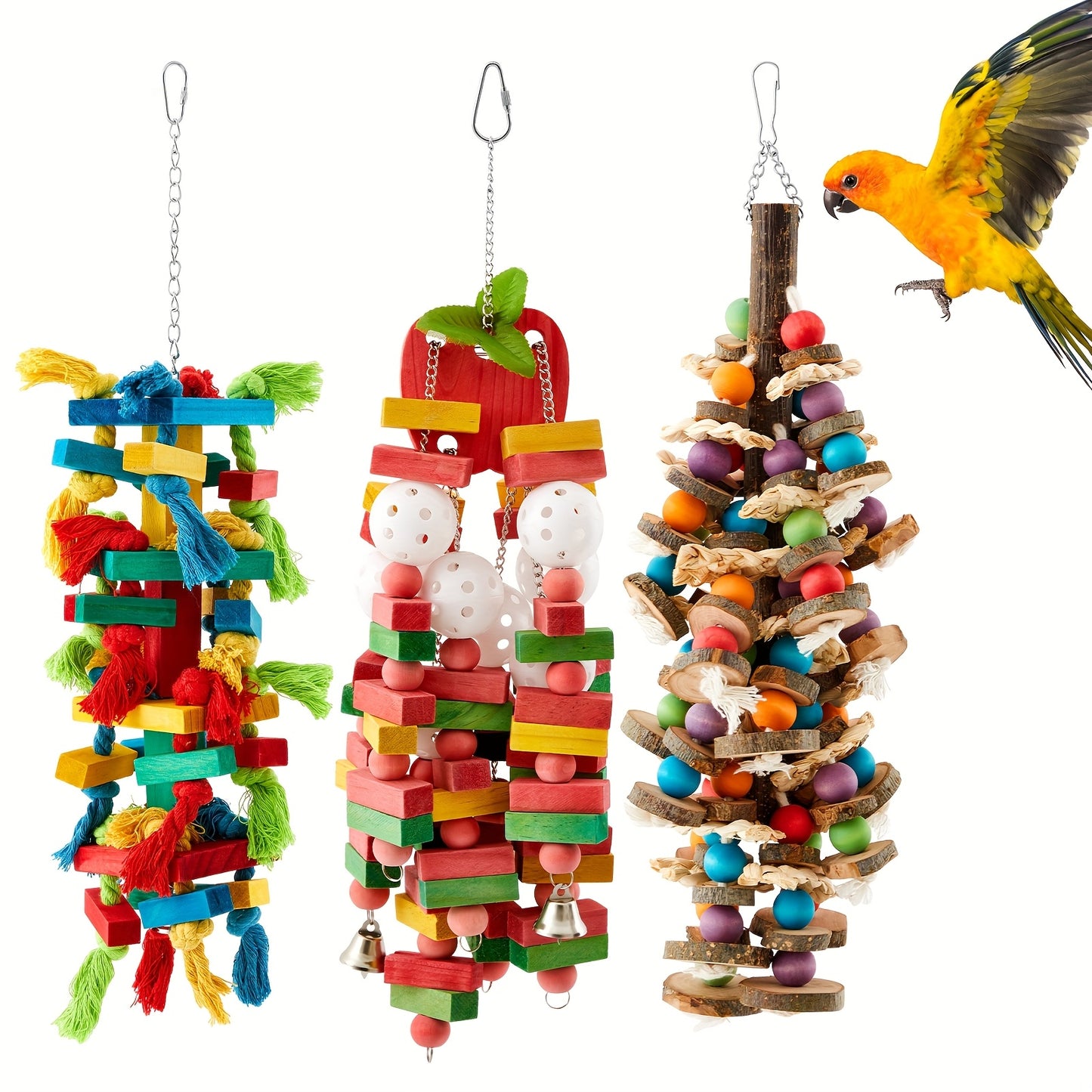3pcs Extra Large Bird Parrot Toy Multicolored Natural Wooden Chewing Toys for Large Medium Macaws Cockatoos African Grey Birds