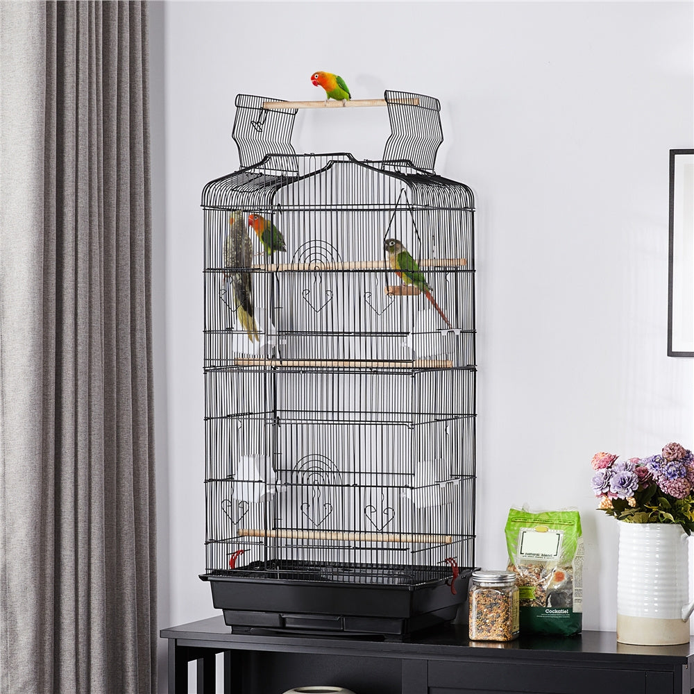 Costoffs 41 Inch Open Top Metal Parrot Bird Cage with Slide Out Tray Four Feeders and Double Doors Ideal for Budgies Parrots Canaries Cockatiels Green Cheek Conures and More