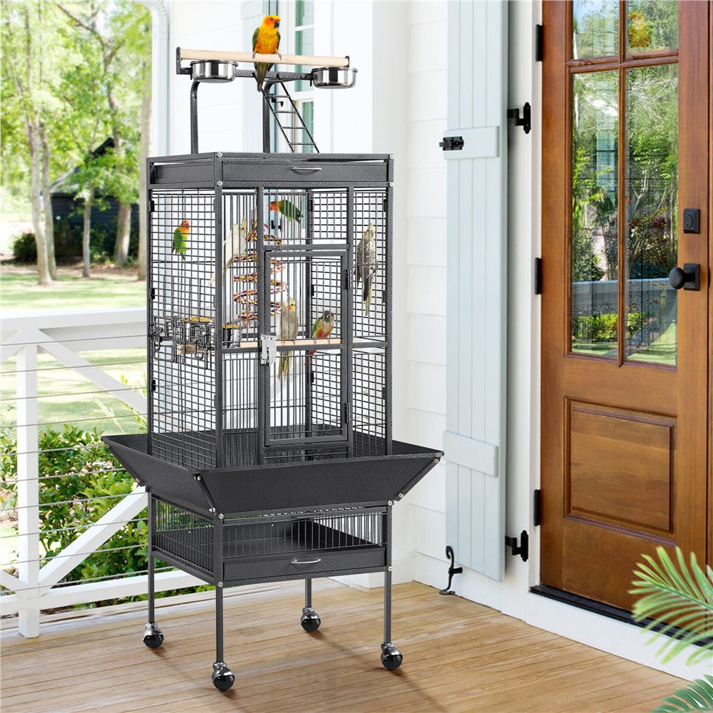 Costoffs 61 Inch Playtop Wrought Iron Bird Cage with Rolling Stand for Cockatiels Amazon Parrots Sun Parakeets Conures Lovebirds Finches and Canaries