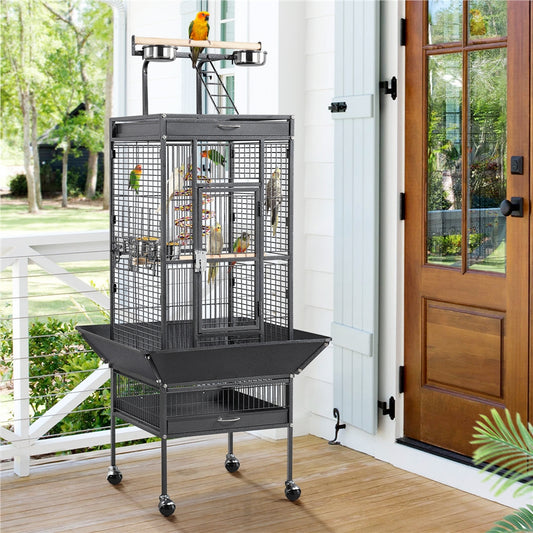 Costoffs 61 Inch Playtop Wrought Iron Bird Cage with Rolling Stand for Cockatiels Amazon Parrots Sun Parakeets Conures Lovebirds Finches and Canaries