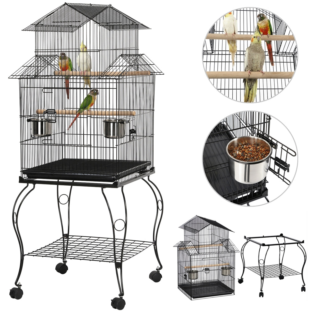 Costoffs Budgie Cage 55 Inch Rolling Standing Triple Roof Medium Parrot Cage with Detachable Stand for Cockatiels Sun Parakeets