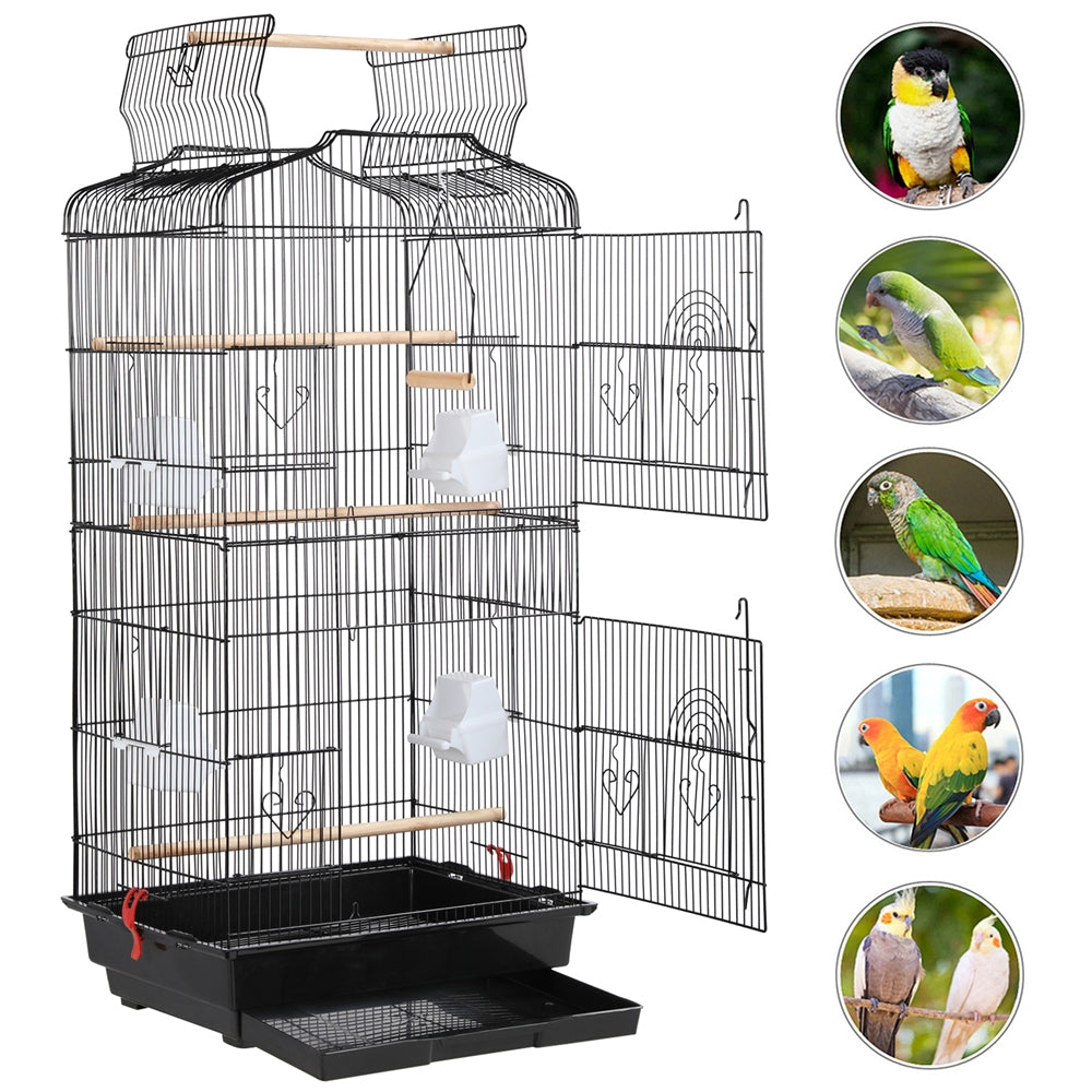 Costoffs 41 Inch Open Top Metal Parrot Bird Cage with Slide Out Tray Four Feeders and Double Doors Ideal for Budgies Parrots Canaries Cockatiels Green Cheek Conures and More