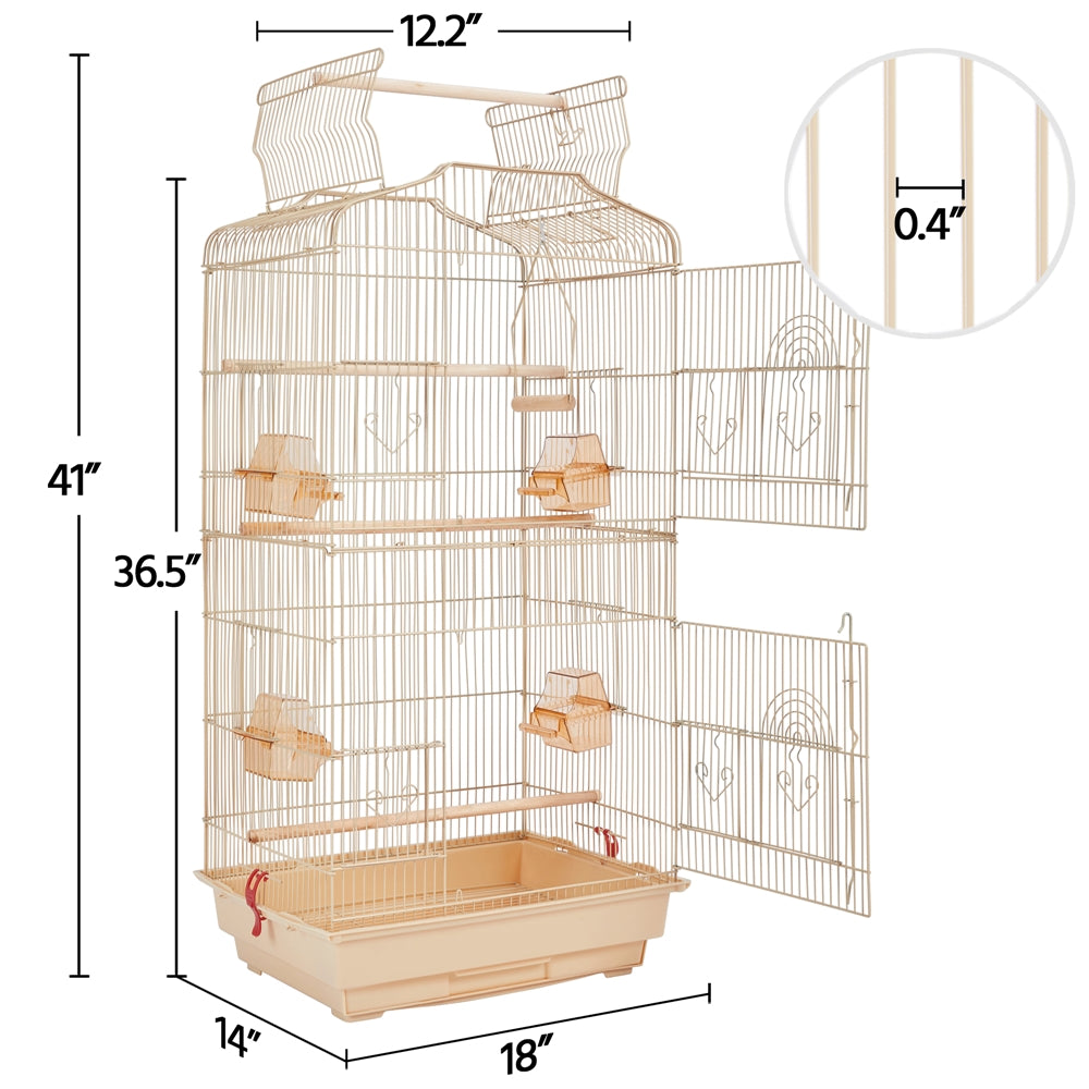 Costoffs 41 Inch Open Top Metal Parrot Bird Cage with Slide Out Tray Four Feeders and Double Doors Ideal for Budgies Parrots Canaries Cockatiels Green Cheek Conures and More