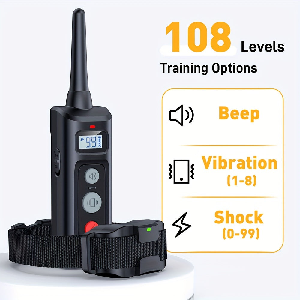 Adjustable 4000ft Range Dog Training Collar with Remote USB Rechargeable Polymer Battery Shock Buzz Vibration Modes Durable Nylon Strap