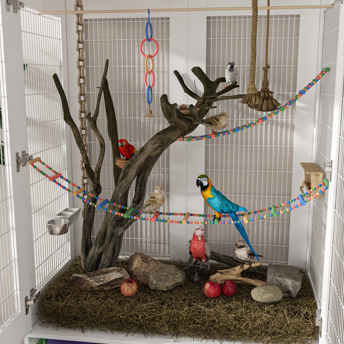 1pc FUFU and GAGA Wooden Bird Cage Cabinet Multipurpose Rectangle Birdcage with Storage Drawers Fenced Ventilation Non Waterproof Display Organizer for Living Room Bird Nest House White 39.3W x 19.6D x 63H For Bird