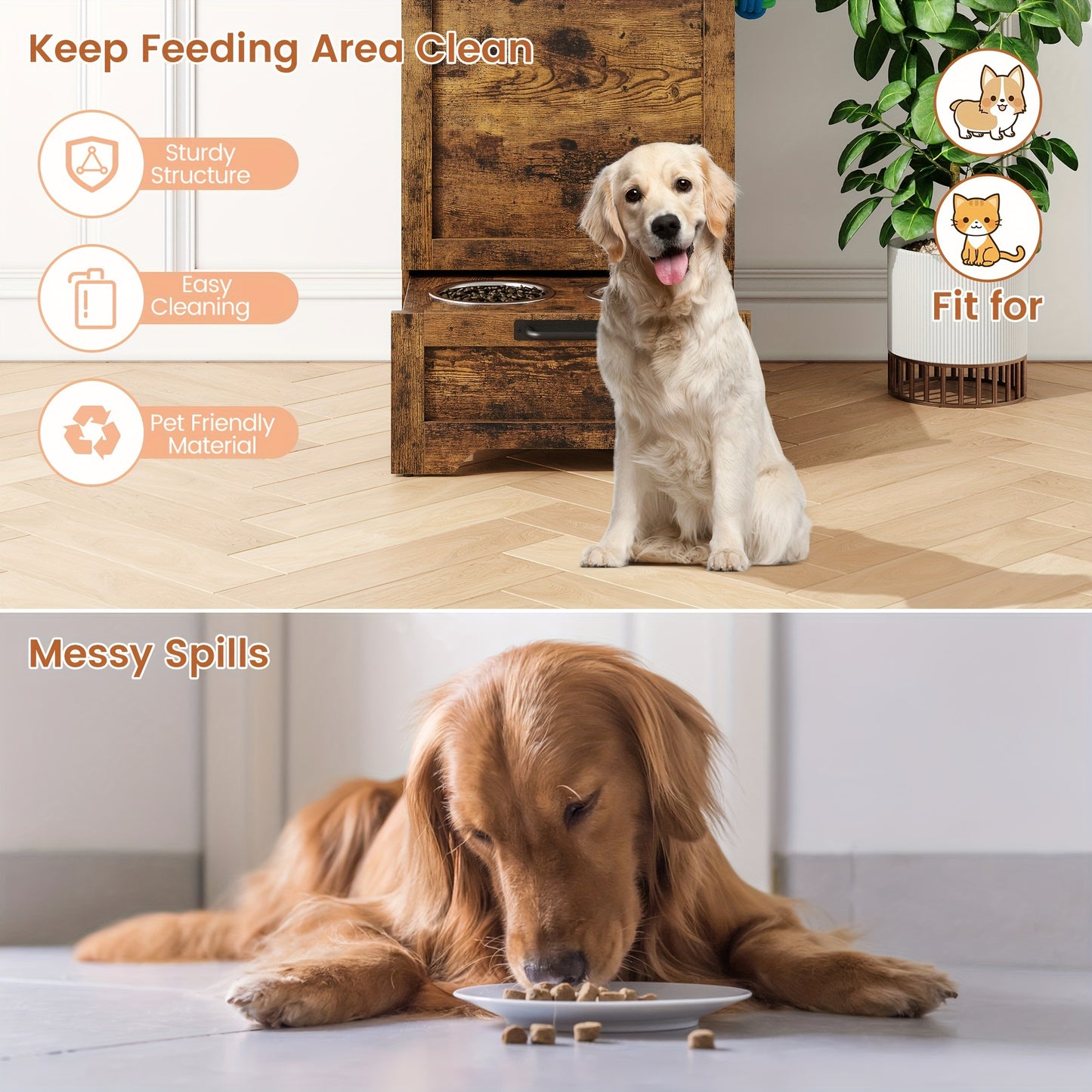 Dog Feeding Station With 2 Elevated Dog Bowls Flip Top Dog Food Storage Cabinet