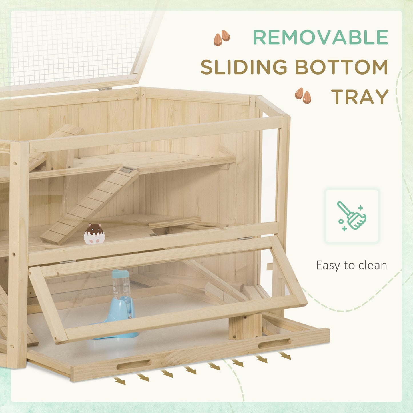 PawHut Wooden Large Hamster Cage Three Tier With Tray Seesaws Water Bottle Activity Center