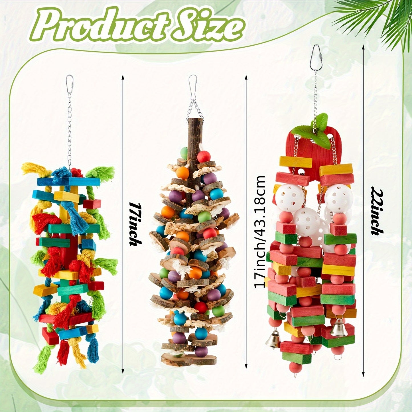 3pcs Extra Large Bird Parrot Toy Multicolored Natural Wooden Chewing Toys for Large Medium Macaws Cockatoos African Grey Birds