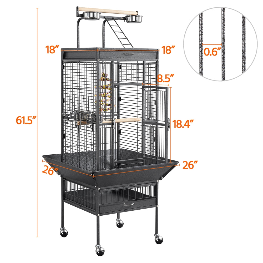 Costoffs 61 Inch Playtop Wrought Iron Bird Cage with Rolling Stand for Cockatiels Amazon Parrots Sun Parakeets Conures Lovebirds Finches and Canaries